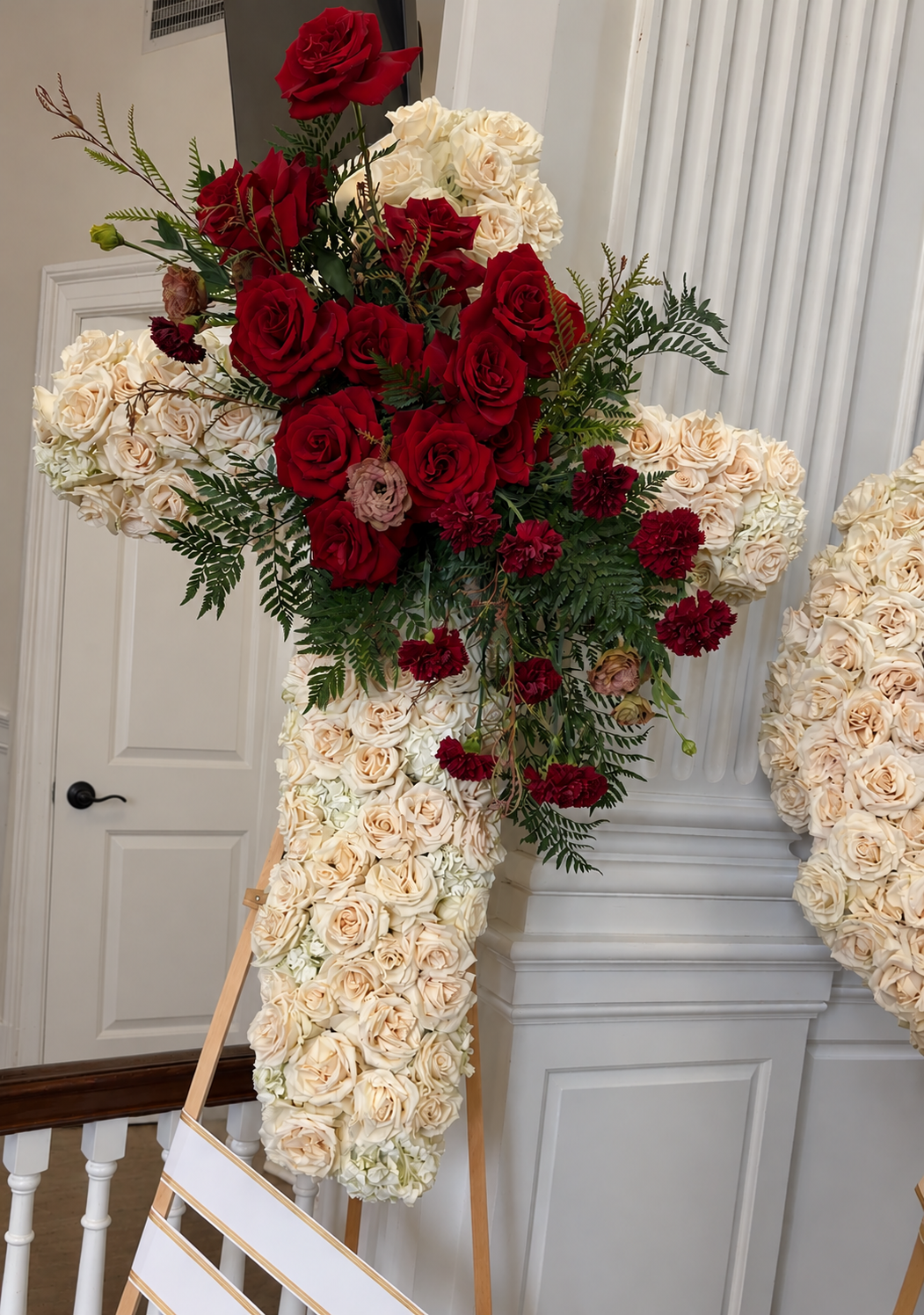 Big White Cross – Red Florals