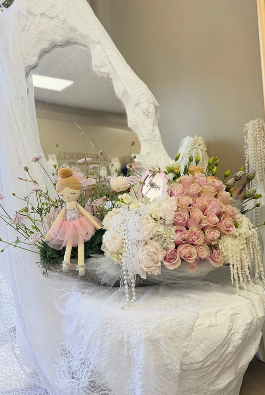 Baby Girl's First Bloom - Baby Basket - A&N Flowers LA