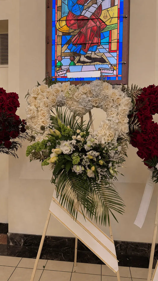 Big Heart With Bottom Florals - Funeral - A&N Flowers LA