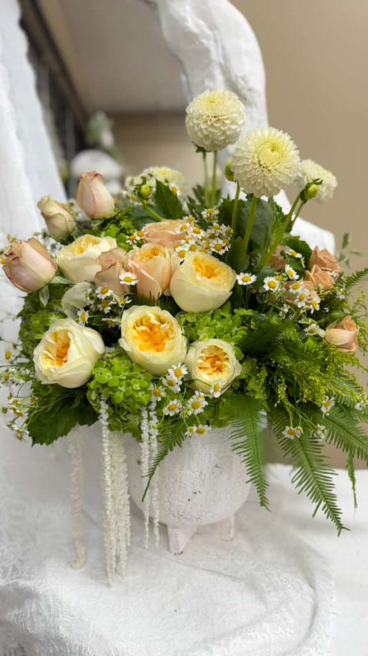 Garden Roses with Daisies and Ball Dahlias