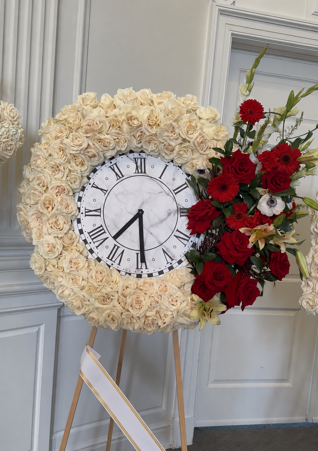 White Clock – Red Florals