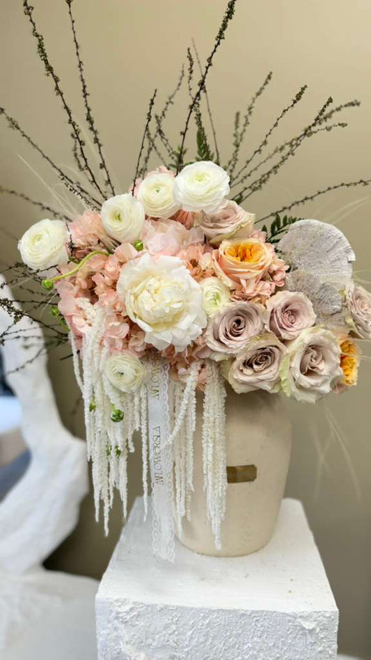 Nude Quicksand Roses with Peonies