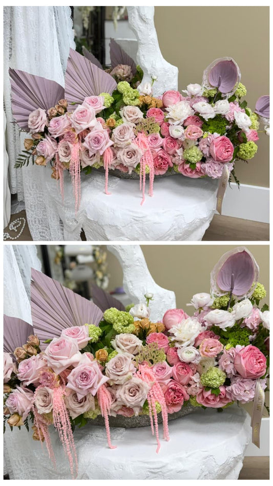 Premium, spray and garden roses with green viburnum