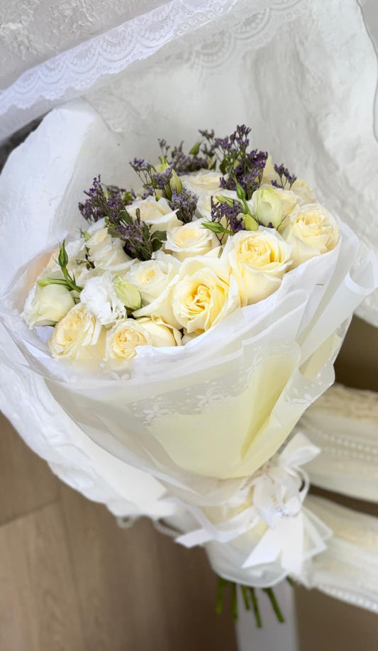 White Roses and Purple Statice